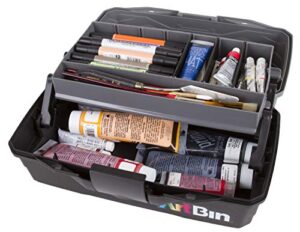 artbin 6891ag 1-tray art supply box, portable art & craft organizer with lift-up tray, [1] plastic storage case, gray/black