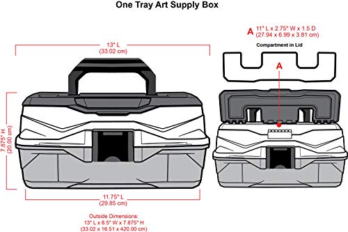 ArtBin 6891AG 1-Tray Art Supply Box, Portable Art & Craft Organizer with Lift-Up Tray, [1] Plastic Storage Case, Gray/Black