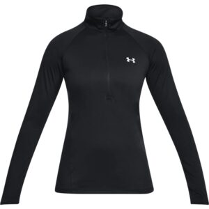 under armour womens tech ½ zip long-sleeve pullover , black (001)/metallic silver , large