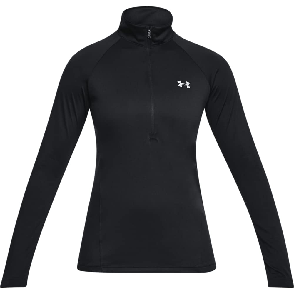 Under Armour womens Tech ½ Zip Long-Sleeve Pullover , Black (001)/Metallic Silver , Large