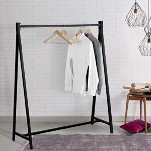 mygift 47 inch modern black heavy duty metal wardrobe clothing rack - freestanding garment hanger for bedroom closet clothes or retail display stand