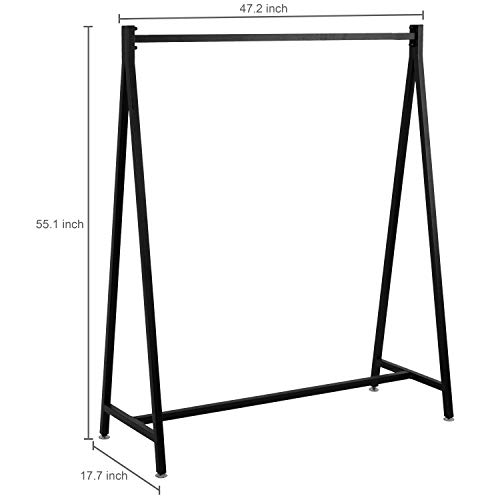 MyGift 47 Inch Modern Black Heavy Duty Metal Wardrobe Clothing Rack - Freestanding Garment Hanger for Bedroom Closet Clothes or Retail Display Stand