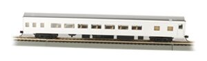bachmann industries painted unlettered aluminum smooth-side coach car with lighted interior (ho scale), 85'