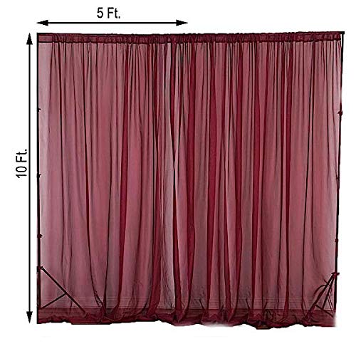 BalsaCircle 10 feet x 10 feet Burgundy Sheer Voile Backdrop Drapes Curtains 2 Panels 5x10 ft - Wedding Ceremony Home Decorations