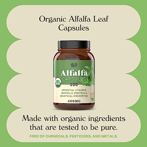 Complete Natural Products Pure Alfalfa Leaf (Medicago Sativa) - 100 Capsules - 630mg of Pure Dried Organic Alfalfa Leaf Powder in Veggie Capsules