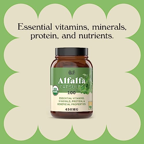 Complete Natural Products Pure Alfalfa Leaf (Medicago Sativa) - 100 Capsules - 630mg of Pure Dried Organic Alfalfa Leaf Powder in Veggie Capsules