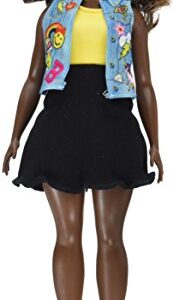 Barbie Curvy African-American Doll in Denim Emoji Vest and Black Skirt