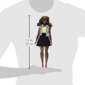 Barbie Curvy African-American Doll in Denim Emoji Vest and Black Skirt