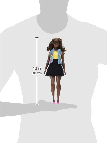 Barbie Curvy African-American Doll in Denim Emoji Vest and Black Skirt