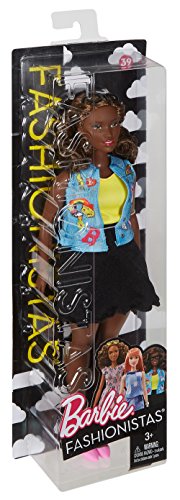 Barbie Curvy African-American Doll in Denim Emoji Vest and Black Skirt