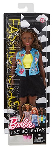 Barbie Curvy African-American Doll in Denim Emoji Vest and Black Skirt