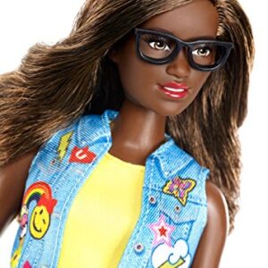 Barbie Curvy African-American Doll in Denim Emoji Vest and Black Skirt