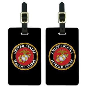 marines usmc emblem black yellow red luggage id tags cards set of 2