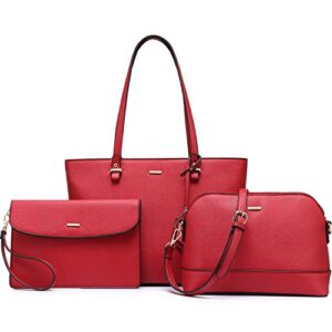 Handbags for Women Shoulder Bags Tote Satchel Hobo 3pcs Purse Set Red