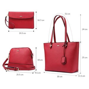 Handbags for Women Shoulder Bags Tote Satchel Hobo 3pcs Purse Set Red