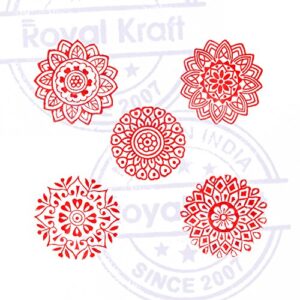 Artistic Motif Round and Mandala Block Print Wood Stamps (Set of 5)