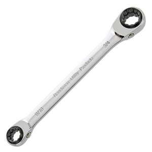 rauckman utility products bugwrench, 4-in-1 double ended reverse ratcheting box wrench - 1/2"& 9/16" x 5/8"& 3/4" - heavy duty forged combination lineman wrench