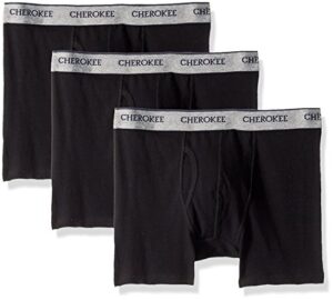 cherokee men's 3-pack cotton stretch boxer brief underwear, multicolor, black, medium
