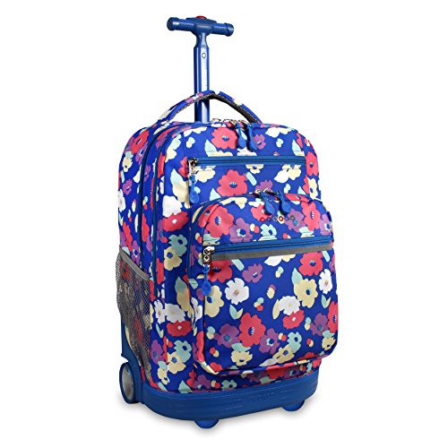 J World New York Sundance Rolling Backpack Girl Boy Roller Bookbag, Petals, 20 X 13 X 9 (H X W X D)