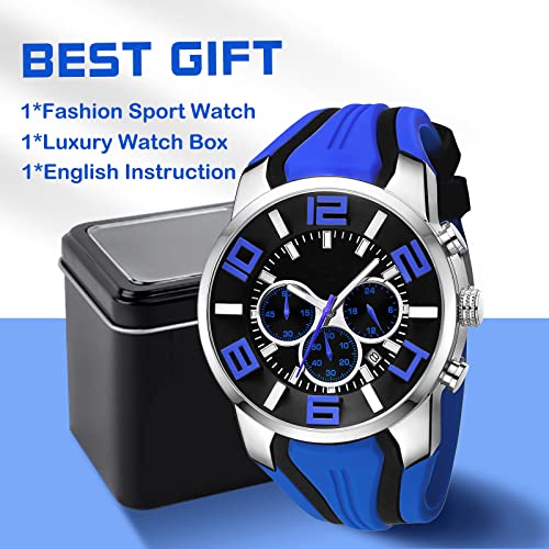 findtime Blue Mens Sport Watches for Men Reloj para Hombre Colorful Analog Wrist Watch Chronograph for Running Training Stopwatch