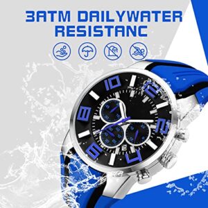 findtime Blue Mens Sport Watches for Men Reloj para Hombre Colorful Analog Wrist Watch Chronograph for Running Training Stopwatch