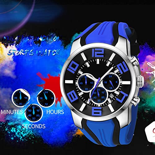 findtime Blue Mens Sport Watches for Men Reloj para Hombre Colorful Analog Wrist Watch Chronograph for Running Training Stopwatch