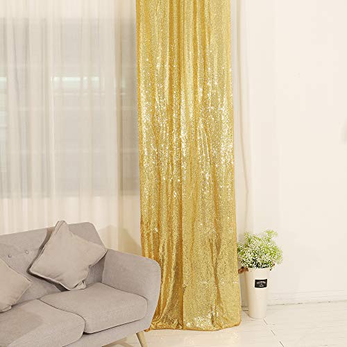 TRLYC 2FT by 8FT Christmas Sparkly Gold Sequin Window Curtain Backdrop for Wedding Party