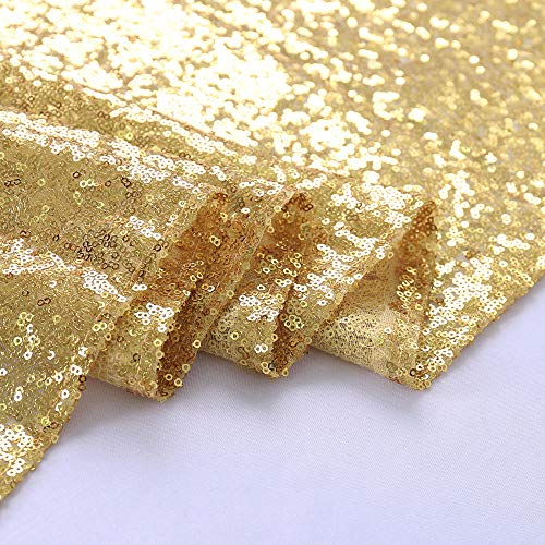 TRLYC 2FT by 8FT Christmas Sparkly Gold Sequin Window Curtain Backdrop for Wedding Party