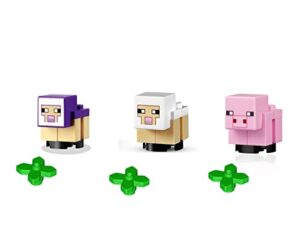 lego minifigure minecraft animal combo - baby cow, baby mooshroom cow, and baby pig (with minecraft plants)
