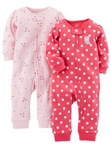 simple joys by carter's baby girls' cotton footless sleep and play, pack of 2, pink dragonflies/red polka dot, 0-3 months