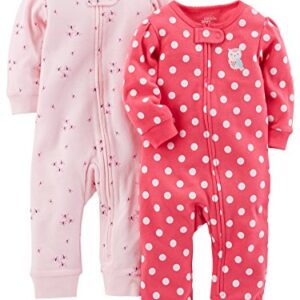 Simple Joys by Carter's Baby Girls' Cotton Footless Sleep and Play, Pack of 2, Pink Dragonflies/Red Polka Dot, 0-3 Months