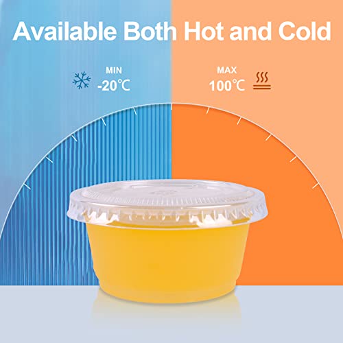 TashiBox 200 Pack of 2-Ounce Disposable Plastic Jello Shot Cups with Lids, Souffle Portion Container, 2 oz-200 Sets, Clear