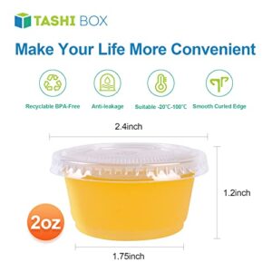 TashiBox 200 Pack of 2-Ounce Disposable Plastic Jello Shot Cups with Lids, Souffle Portion Container, 2 oz-200 Sets, Clear