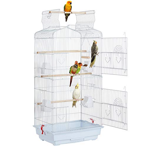 Yaheetech 41'' Open Top Medium Size Quaker Parrot Bird Cage Cockatiel Indian Ring Neck Sun Parakeet Green Cheek Conures Lovebird Budgie Canary Finch Parrotlet Bird Cage, White