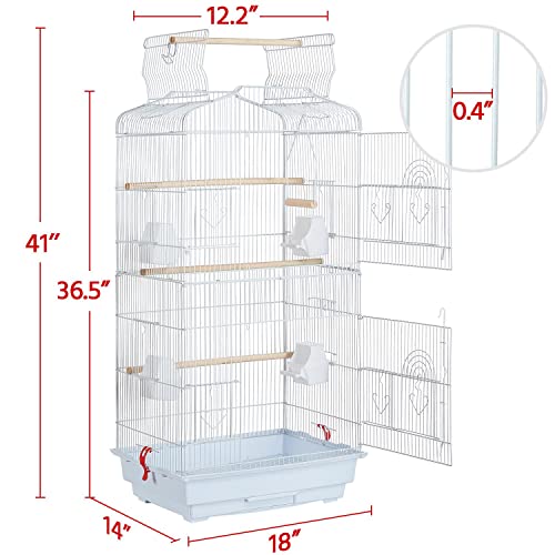 Yaheetech 41'' Open Top Medium Size Quaker Parrot Bird Cage Cockatiel Indian Ring Neck Sun Parakeet Green Cheek Conures Lovebird Budgie Canary Finch Parrotlet Bird Cage, White