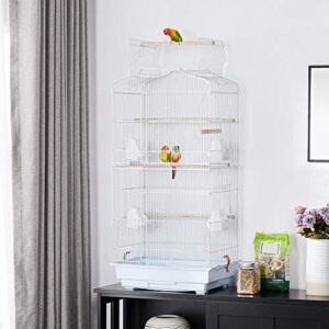 Yaheetech 41'' Open Top Medium Size Quaker Parrot Bird Cage Cockatiel Indian Ring Neck Sun Parakeet Green Cheek Conures Lovebird Budgie Canary Finch Parrotlet Bird Cage, White