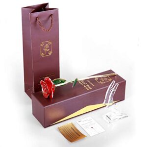 Sinvitron Red Real Rose Flowers, Gold Dipped Rose, Plated Real Rose with Stand & Box, Gift for Mom, Mothers Day, Thanksgiving, Birthday, Anniversary, Wedding, Valentines Day Gifts for her