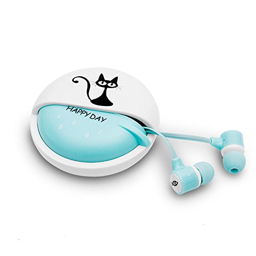 QearFun Stereo 3.5mm in Ear Cat Earphones Earbuds with Microphone with Earphone Storage Case for Smartphone MP3 iPod PC Music (Blue)