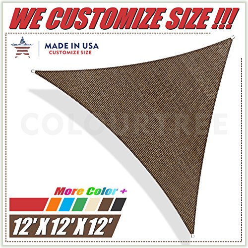 ColourTree 12' x 12' x 12' Brown Triangle CTAPT12 Sun Shade Sail Canopy Mesh Fabric UV Block - Commercial Heavy Duty - 190 GSM - 3 Years Warranty (We Make Custom Size)