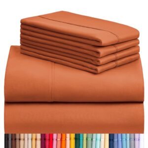 luxclub 6 pc queen sheet set, bed sheets queen size, deep pockets 18" eco friendly wrinkle free cooling sheets machine washable hotel bedding silky soft - autumn orange queen