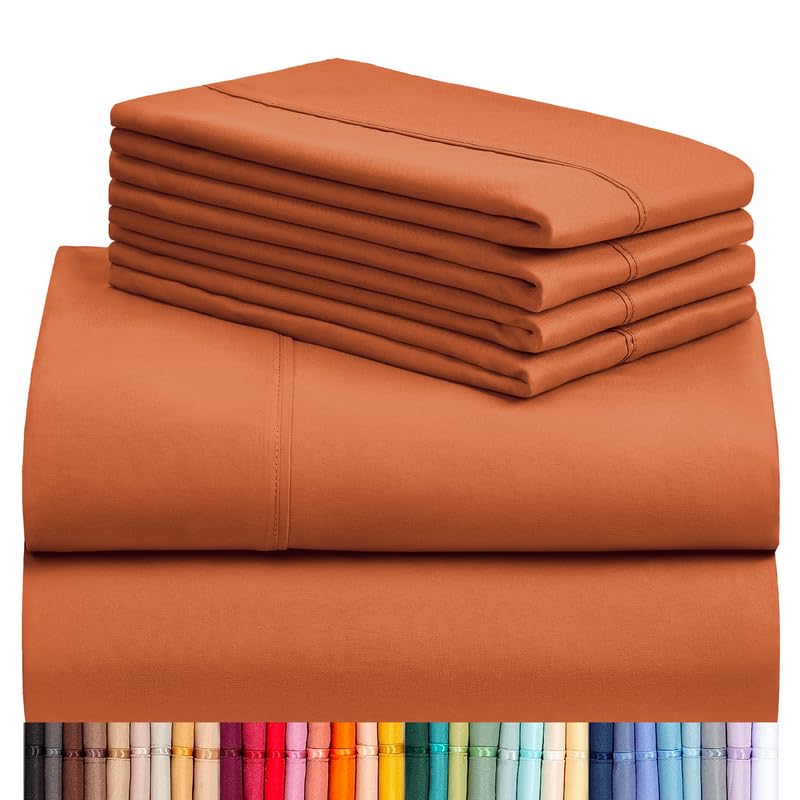 LuxClub 6 PC Queen Sheet Set, Bed Sheets Queen Size, Deep Pockets 18" Eco Friendly Wrinkle Free Cooling Sheets Machine Washable Hotel Bedding Silky Soft - Autumn Orange Queen