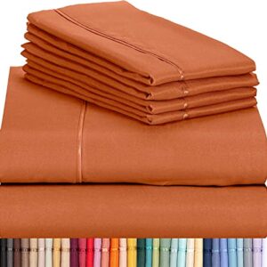 LuxClub 6 PC Queen Sheet Set, Bed Sheets Queen Size, Deep Pockets 18" Eco Friendly Wrinkle Free Cooling Sheets Machine Washable Hotel Bedding Silky Soft - Autumn Orange Queen