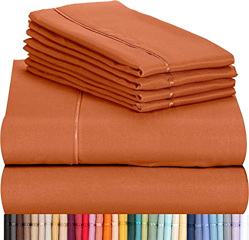 LuxClub 6 PC Queen Sheet Set, Bed Sheets Queen Size, Deep Pockets 18" Eco Friendly Wrinkle Free Cooling Sheets Machine Washable Hotel Bedding Silky Soft - Autumn Orange Queen