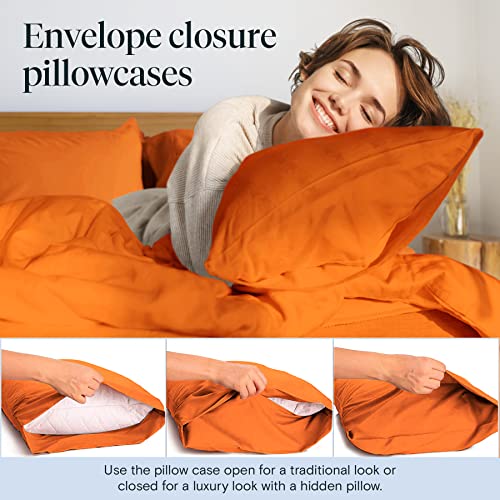 LuxClub 6 PC Queen Sheet Set, Bed Sheets Queen Size, Deep Pockets 18" Eco Friendly Wrinkle Free Cooling Sheets Machine Washable Hotel Bedding Silky Soft - Autumn Orange Queen