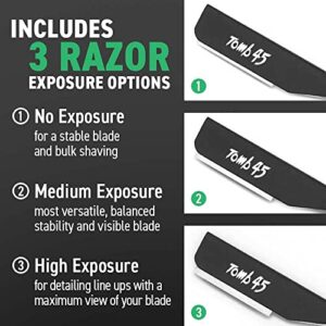 Tomb 45 Triple Cartridge Razor Holder | Disposable Razor Safety Handle For Barbers | 100% Metal Grip & 3 Adjustable Blade Exposure Options For Shaving | Men's Straight Edge Razors Manual Shaver (Black)