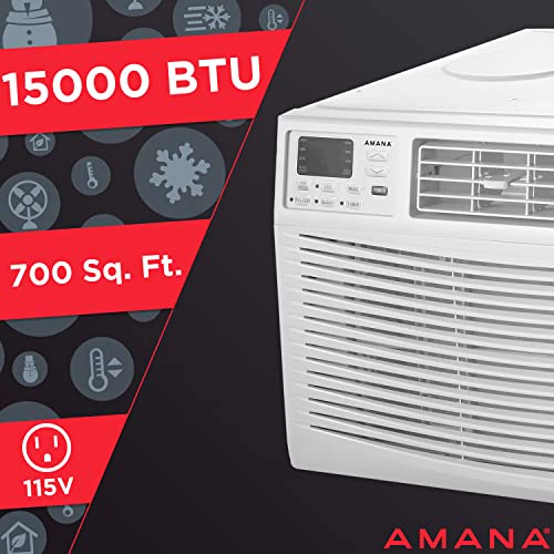 Amana 15,000 BTU 115V Digital Window-Mounted Air Conditioner and Dehumidifier with Remote Control for Large Rooms up to 700 Sq.Ft, AC Window Unit for Home, Living Room, Bedroom with Fan Only Mode