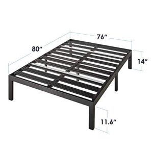 Mellow Rocky Base E 14" Platform Bed Heavy Duty Steel Black, w/ Patented Wide Steel Slats (No Box Spring Needed) - King