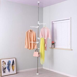baoyouni telescopic laundry tension pole corner clothes hanging drying rack floor to ceiling jacket coat hanger garment storage organizer stand space saving with adjustable arms - ivory