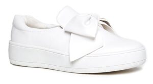 j. adams wally platform sneakers for women - comfortable slip on shoes with bow - white vegan nubuck - 11