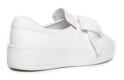 J. Adams Wally Platform Sneakers for Women - Comfortable Slip On Shoes with Bow - White Vegan Nubuck - 11